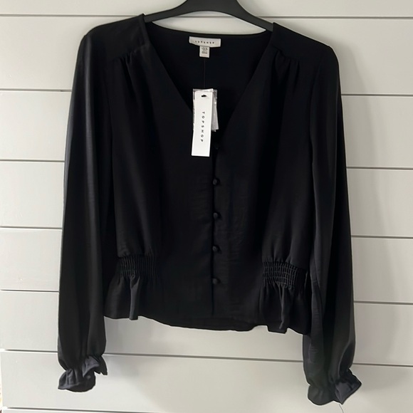 Topshop Tops - Top Shop black button up v-neck blouse. New with tags size 6.